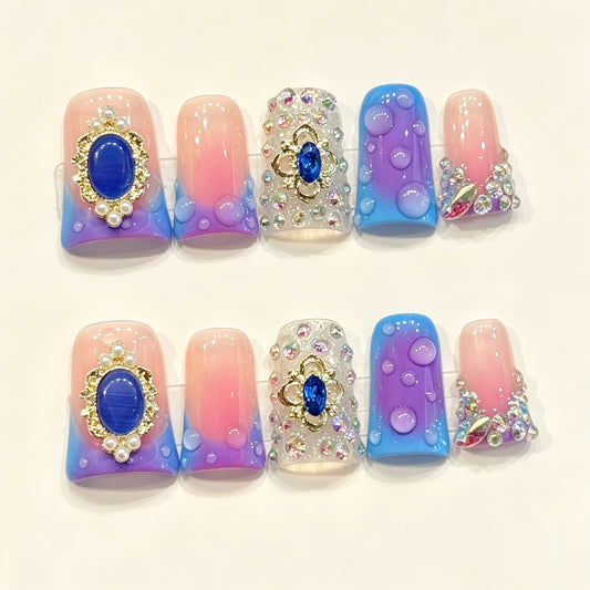 Sapphire Bubble Dream | Short Duck Press‑on Nails