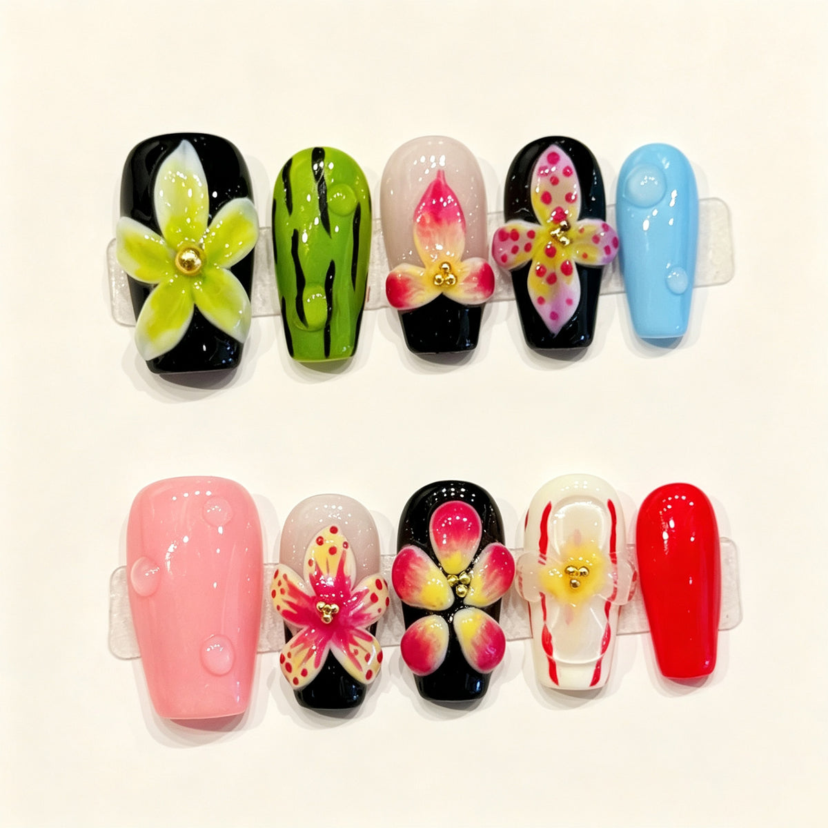 Tropical Pop Bloom | Short Coffin Press‑on Nails