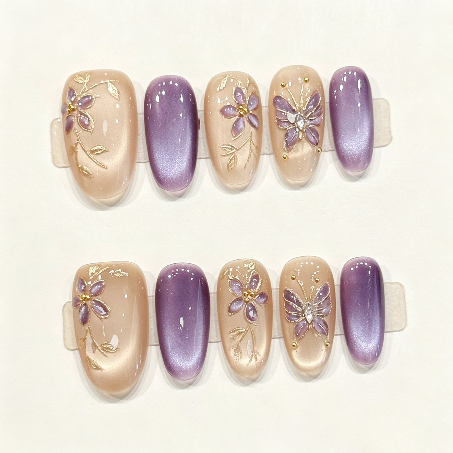 Lavender Gilded Wing | Short Oval Press‑on Nails