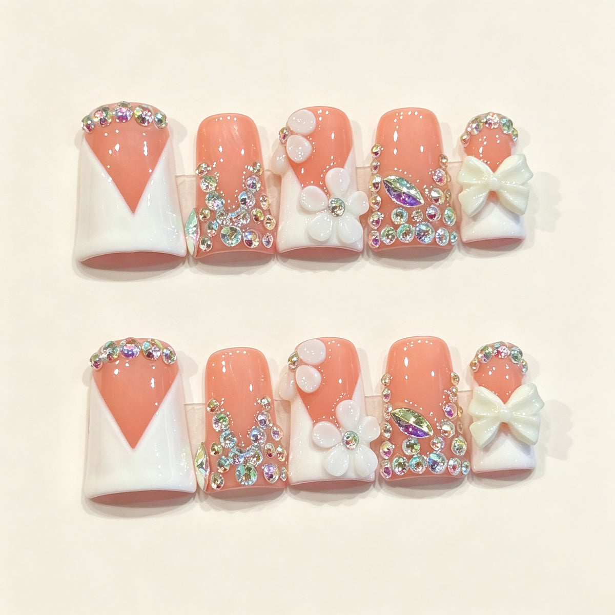 Blush Crystal Bow | Short Duck Press‑on Nails