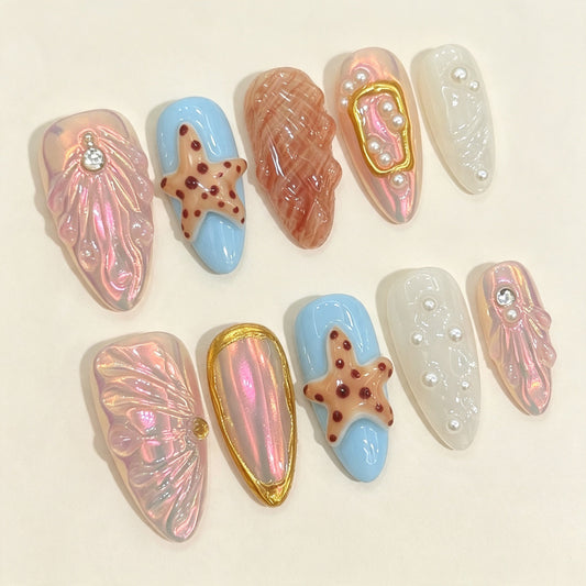 Coastal Glow | Medium Almond Press-on Nails