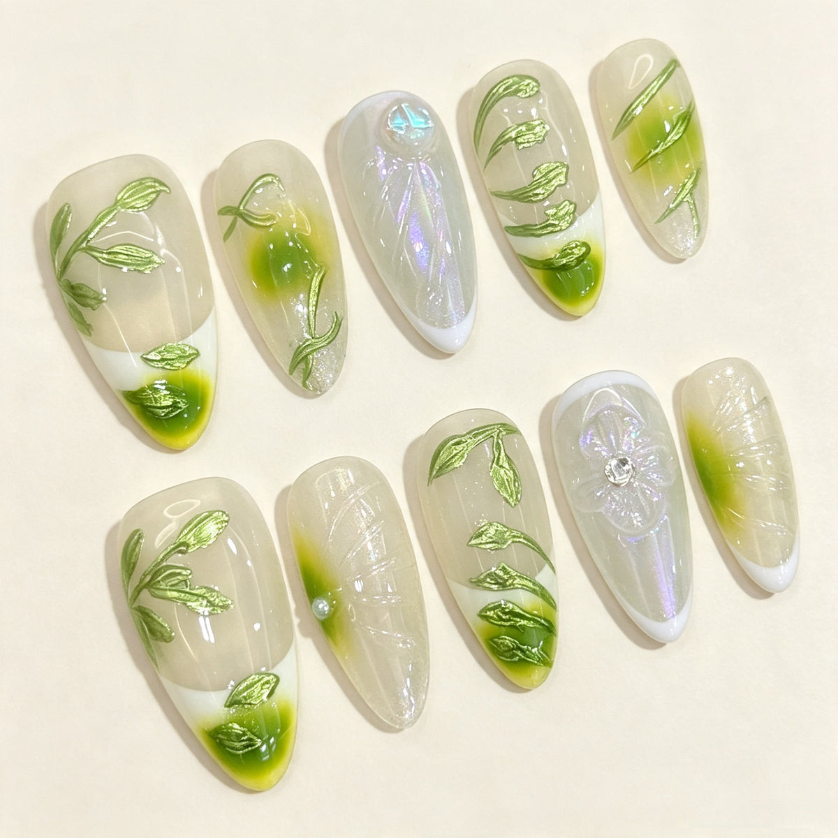 Vernal Whisper | Medium Almond Press-on Nails