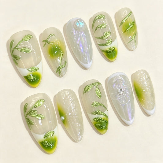 Vernal Whisper | Medium Almond Press-on Nails