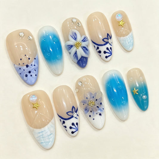 Marine Haze | Medium Almond Press-on Nails
