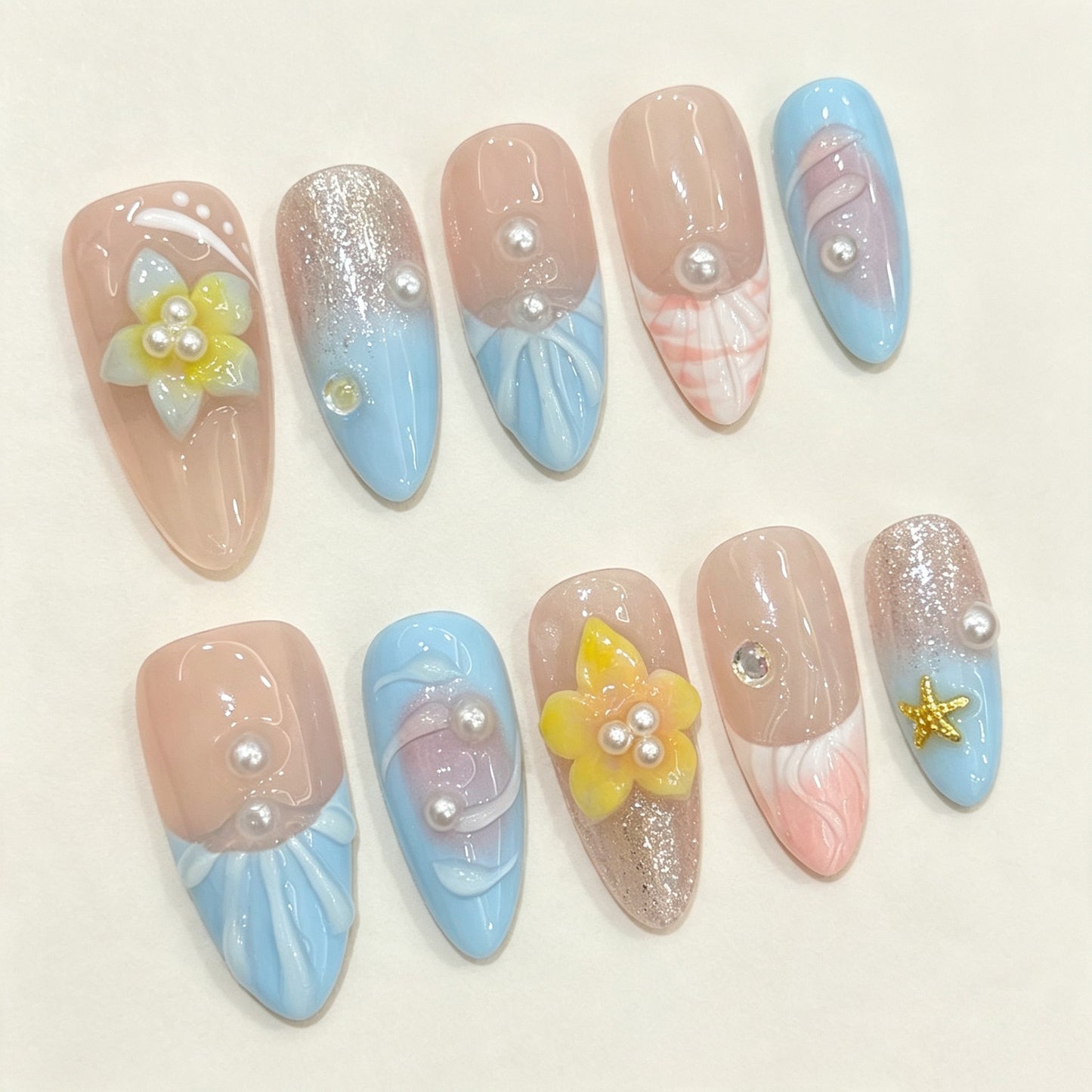 Surf Veil | Medium Almond Press‑on Nails