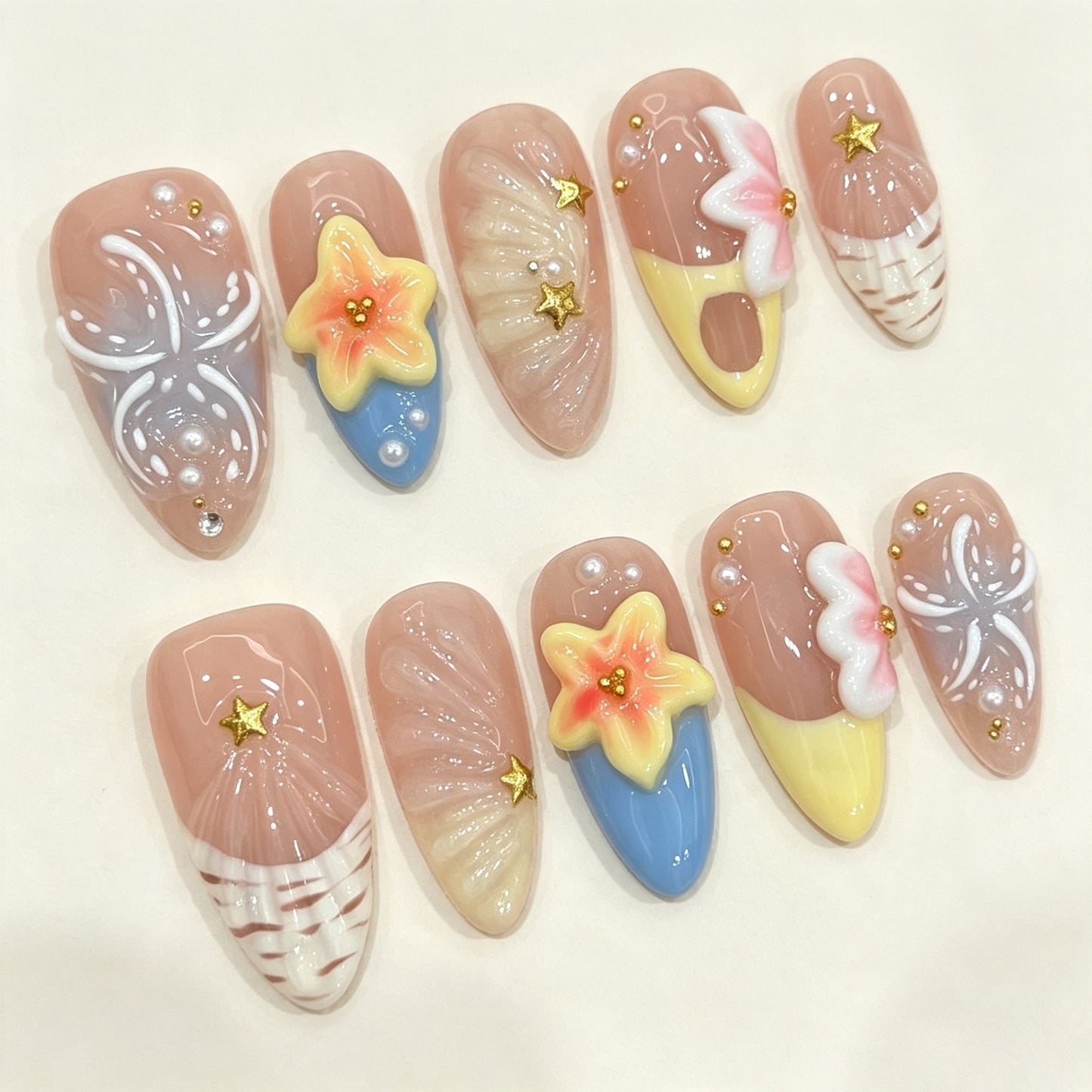 Shore Hush | Medium Almond Press‑on Nails
