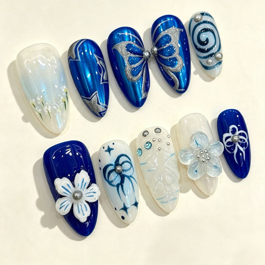 Azure Hush | Medium Almond Press-on Nails