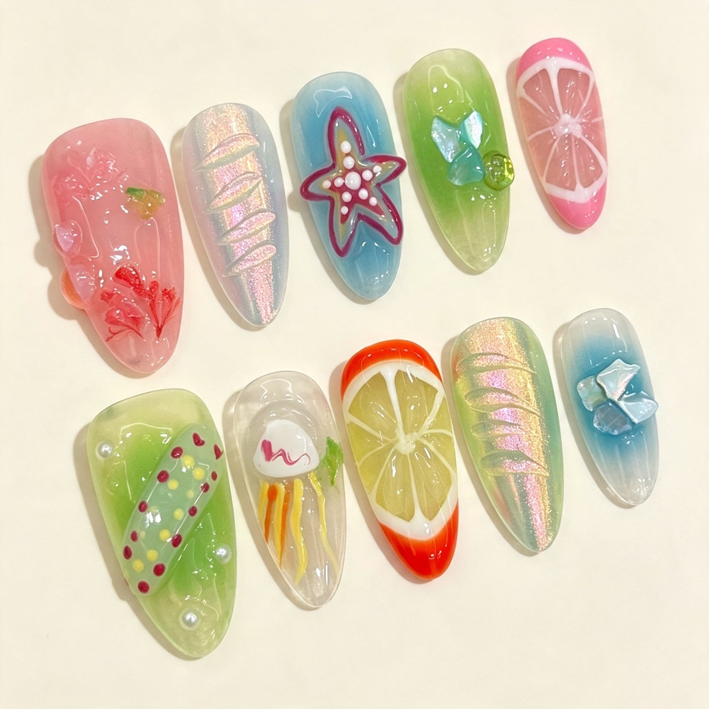 Bright Breeze | Medium Almond Press‑on Nails