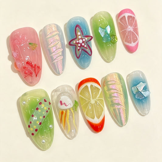 Bright Breeze | Medium Almond Press‑on Nails