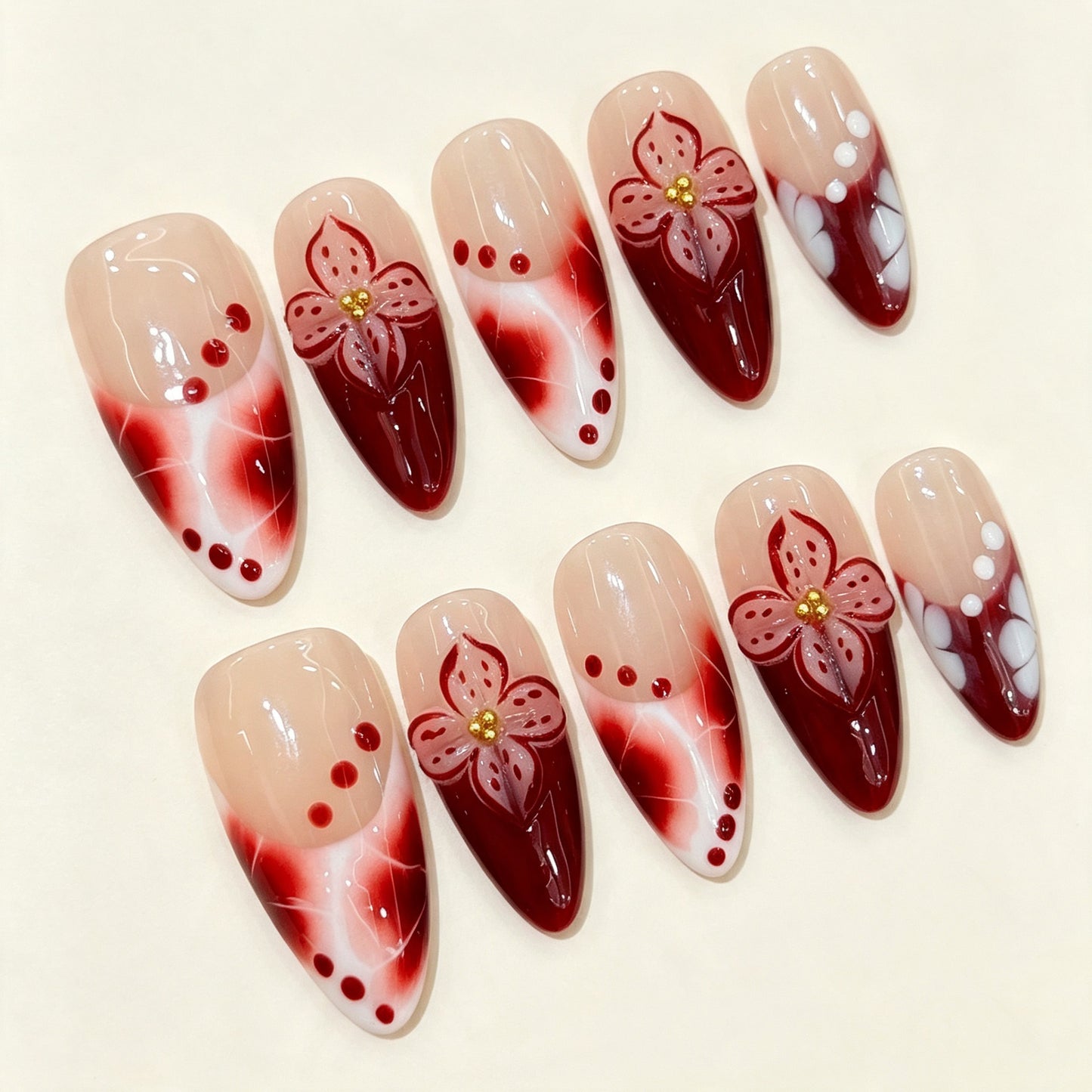 Crimson Aura | Medium Almond Press‑on Nails