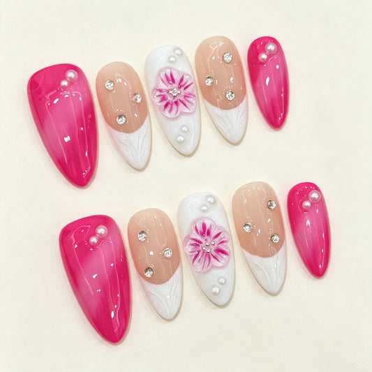 Fuchsia Lumina | Medium Almond Press‑on Nails