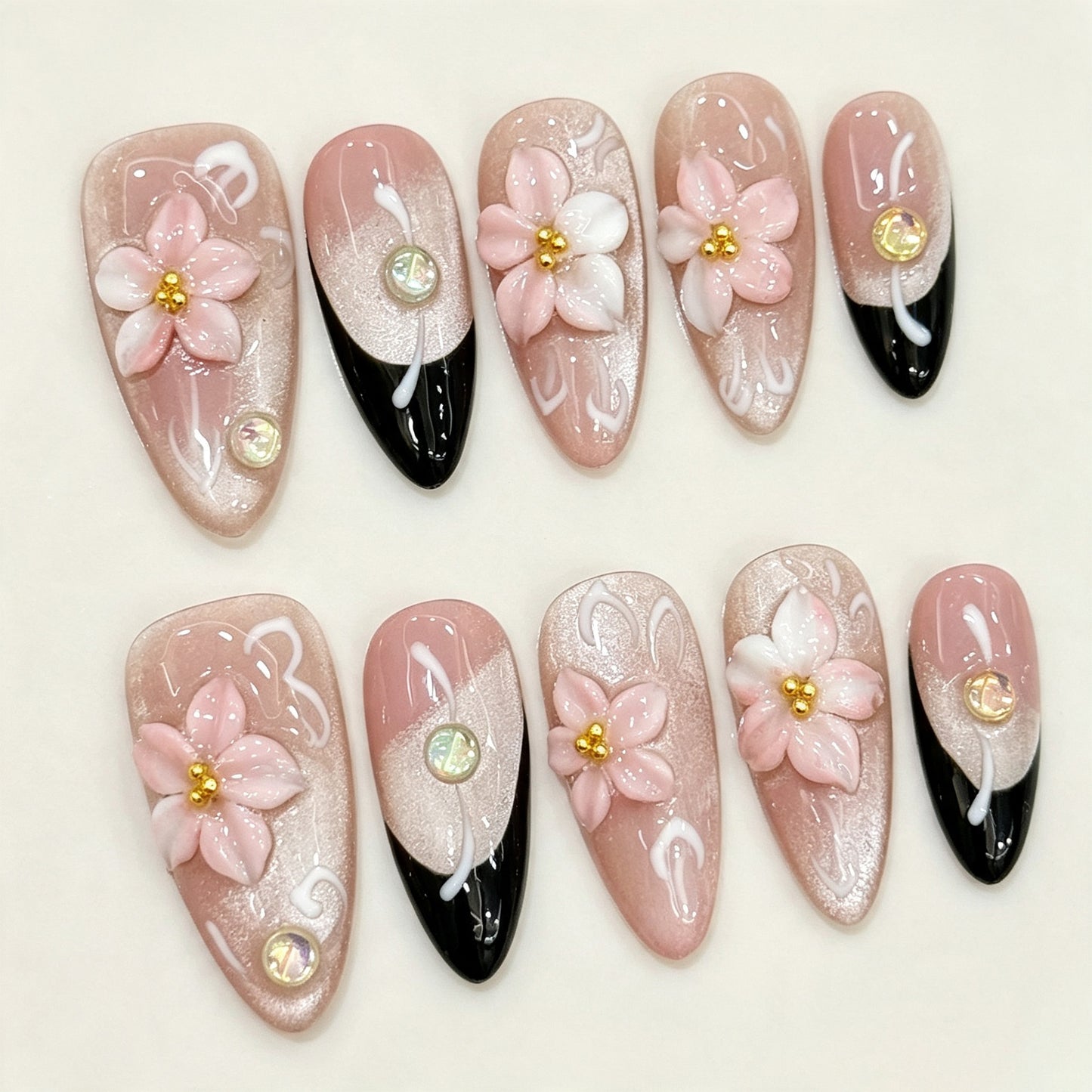 Roseate Kaelis | Medium Almond Press‑on Nails