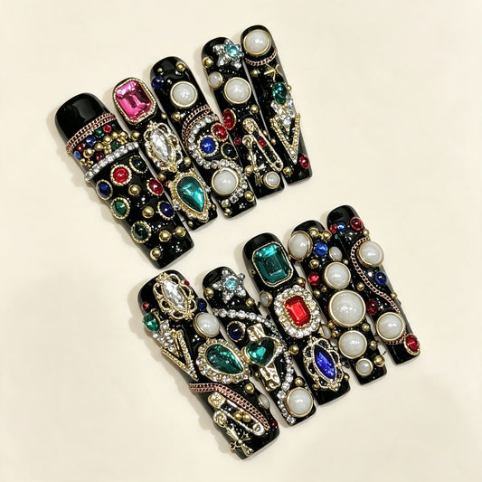Jewel Regal | Long Coffin Press‑on Nails