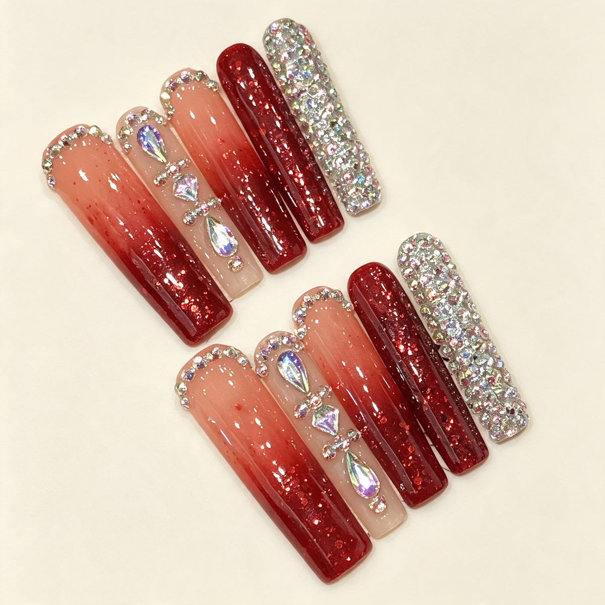 Scarlet Glow | Long Coffin Press‑on Nails