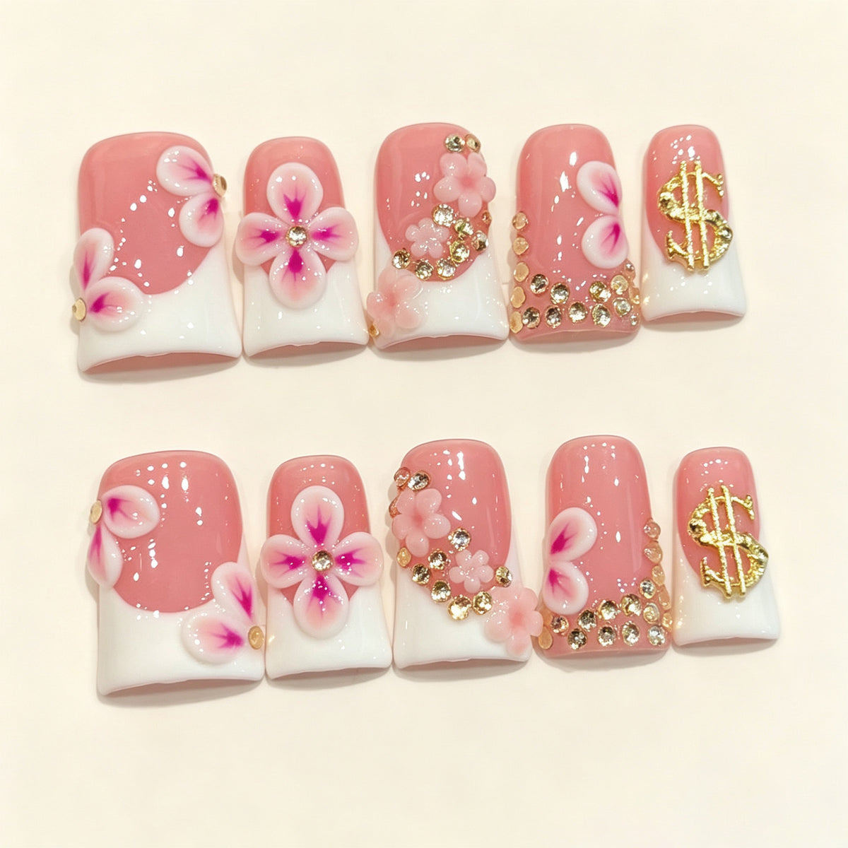 Pink Gilded Fortune | Short Duck Press‑on Nails