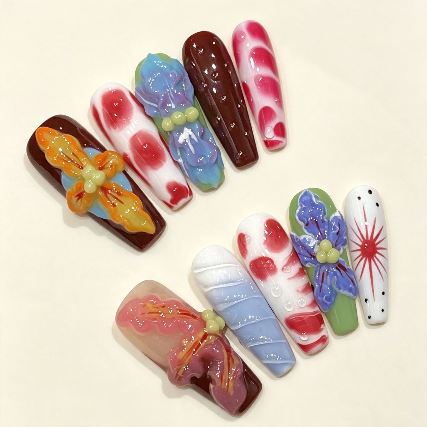 Tropic Flora | Long Coffin Press‑on Nails