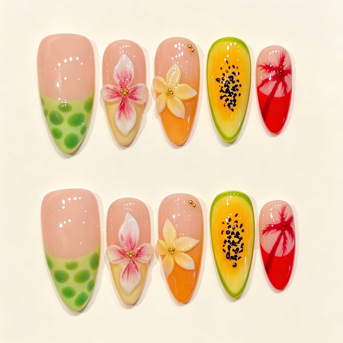 Tropic Glow | Medium Almond Press‑on Nails