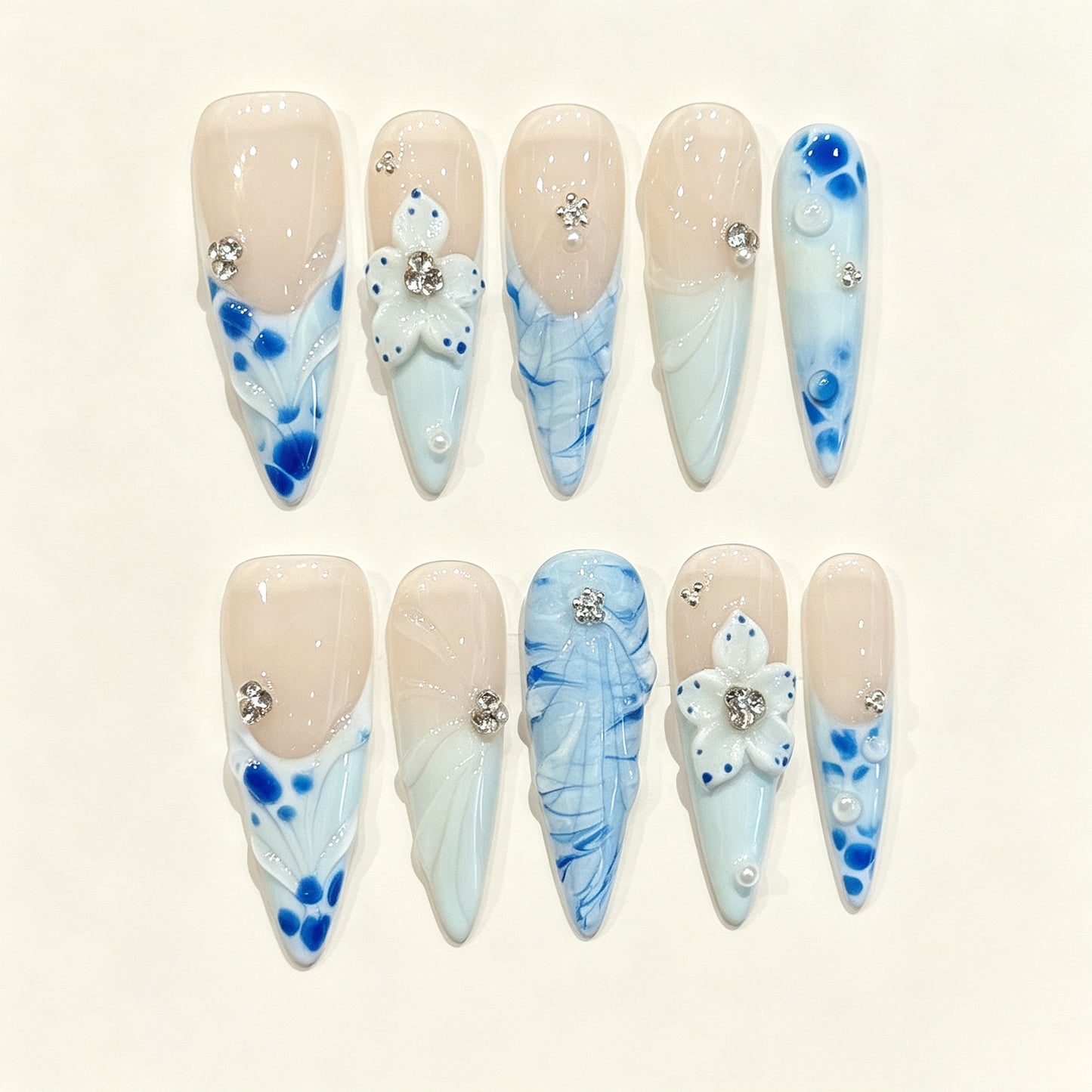 Sea Petal | Long Stiletto Press‑on Nails