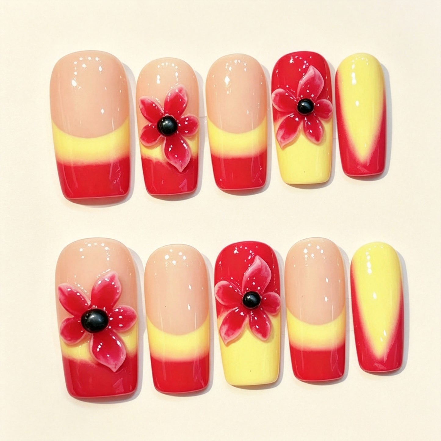 Flame Petal | Long Square Press‑on Nails