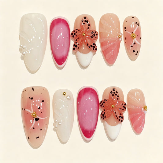 Blush Speck | Medium Almond Press‑on Nails