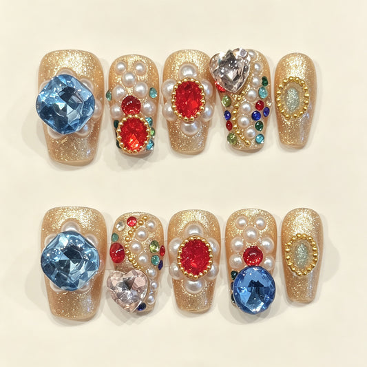 Gilded Jewel | Short Coffin Press‑on Nails