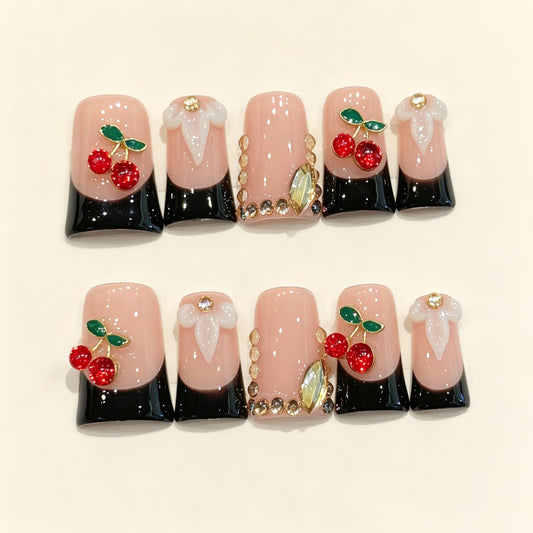 Noir Cherry Crush | Short Duck Press‑on Nails