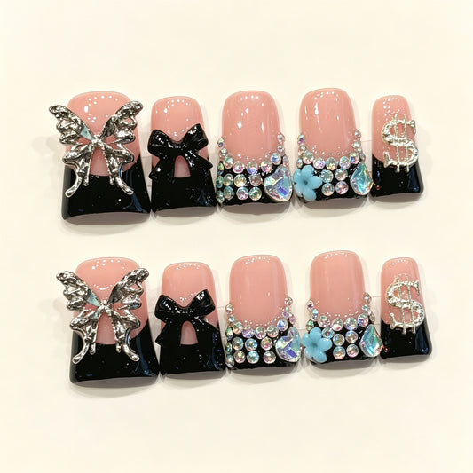 Noir Butterfly | Short Duck Press‑on Nails