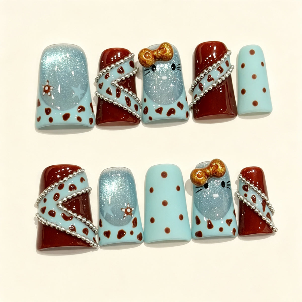 Mocha Kitty Pop | Short Duck Press‑on Nails