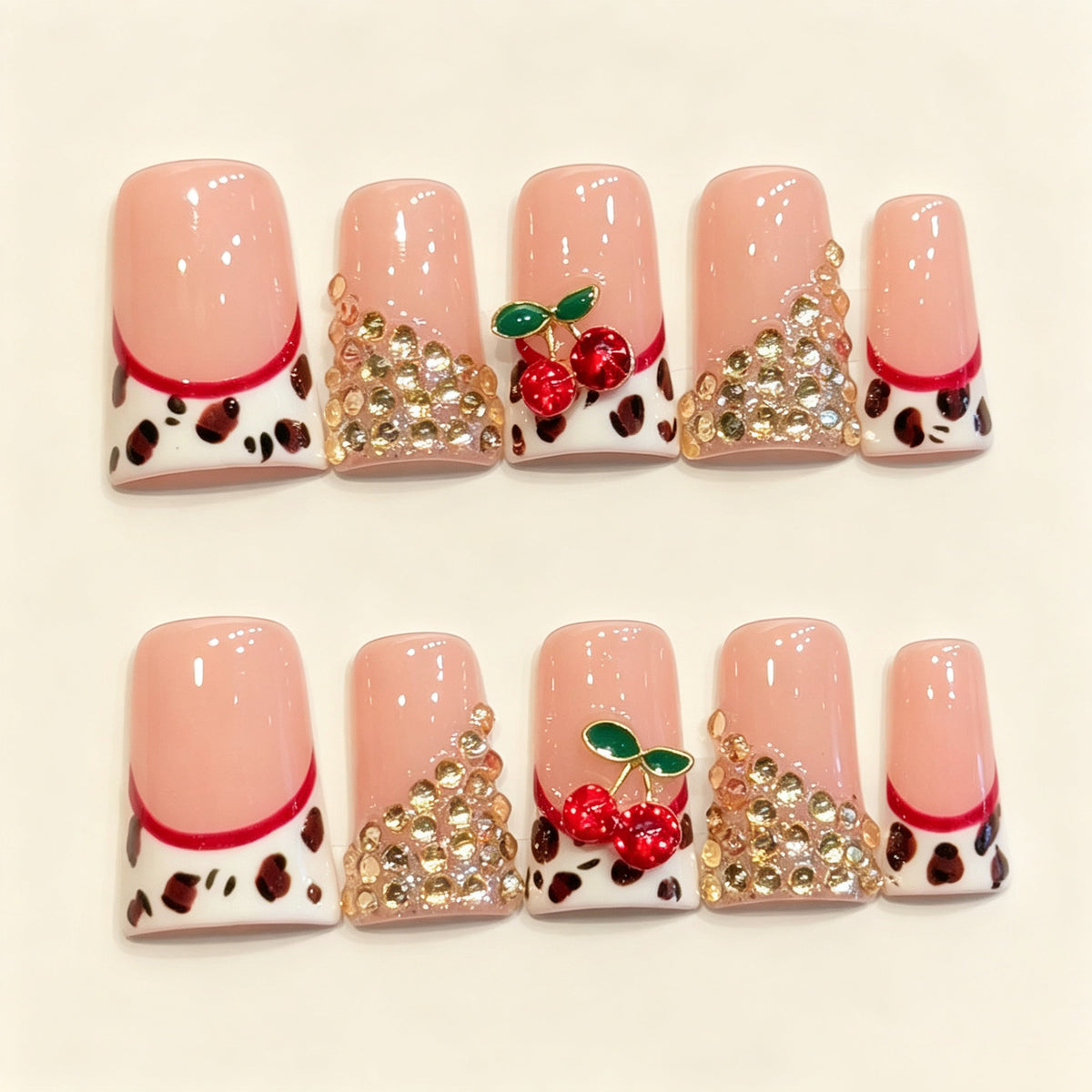 Cherry Leopard | Short Duck Press‑on Nails