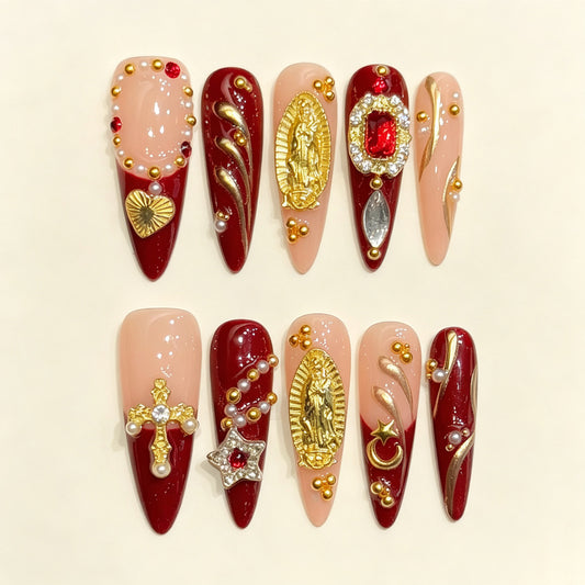 Ruby Sancta | Long Stiletto Press‑on Nails