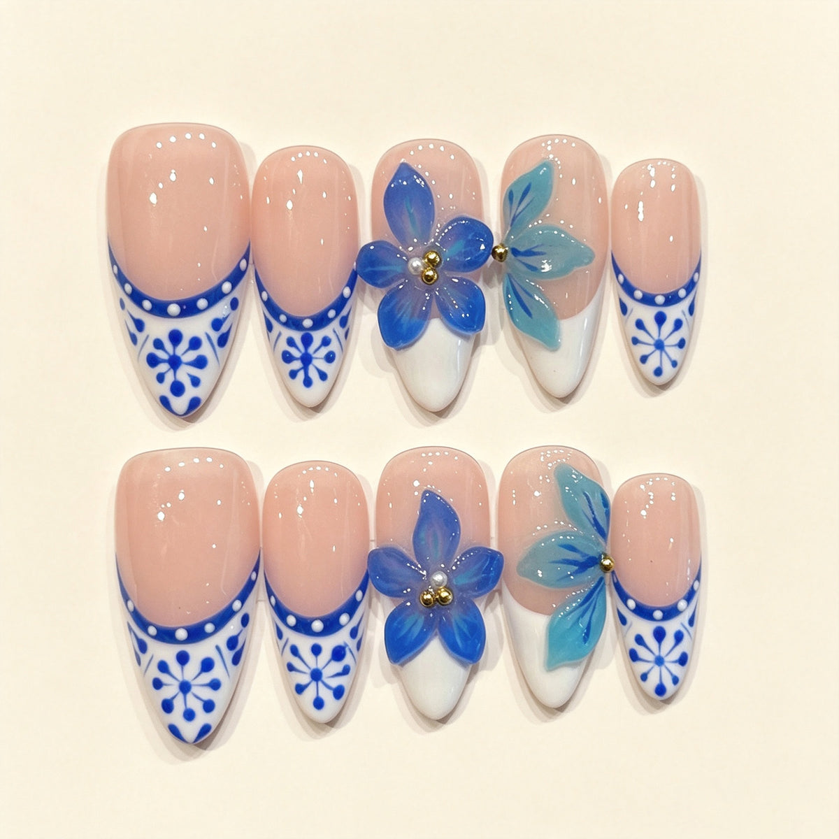 Cerulean Bloom | Medium Almond Press‑on Nails