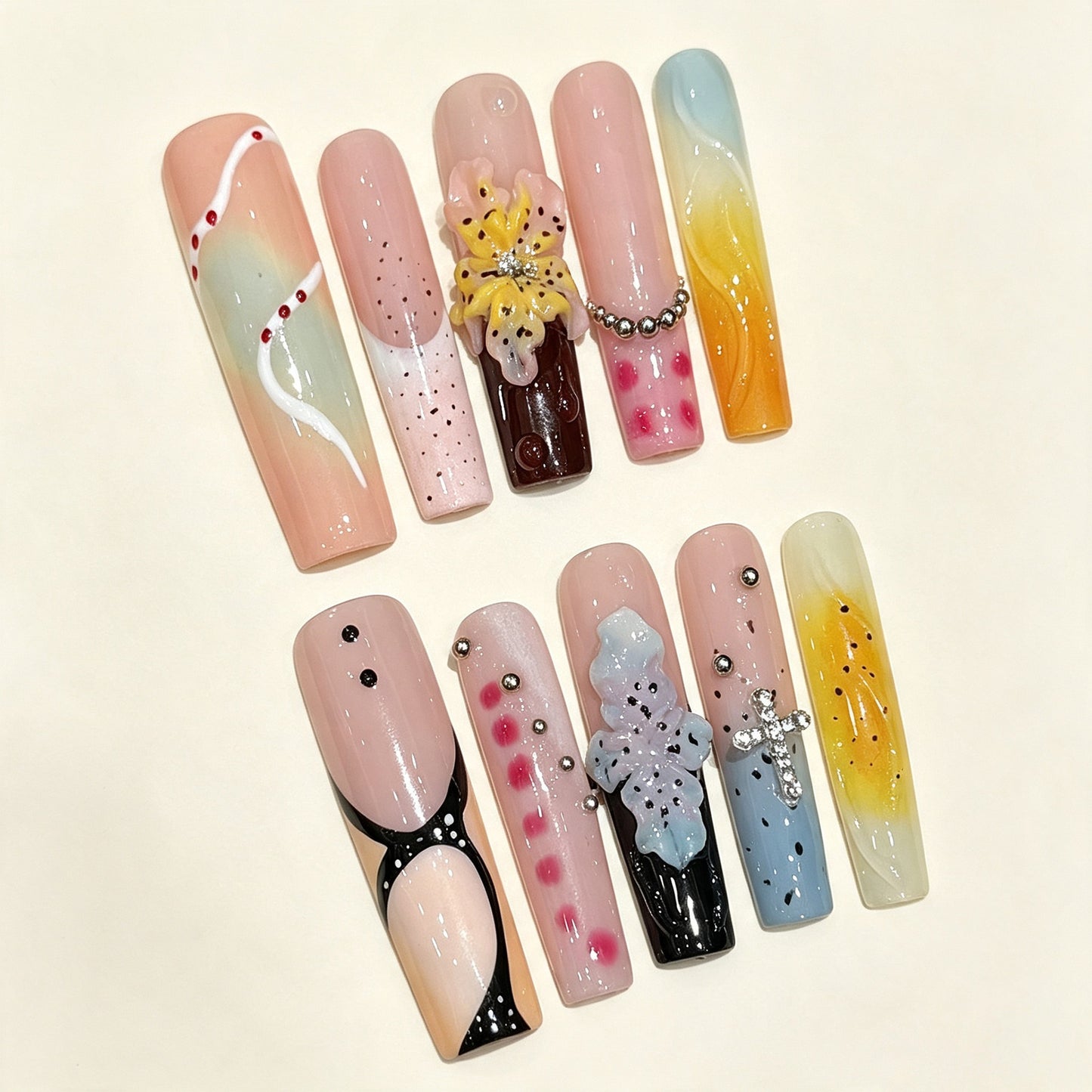 Sunset Sculpt | Extra Long Coffin Press‑on Nails
