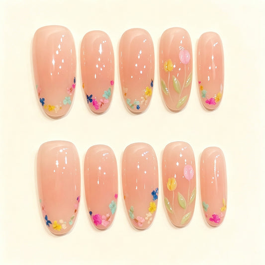 Floral Dusk | Medium Oval Press‑on Nails