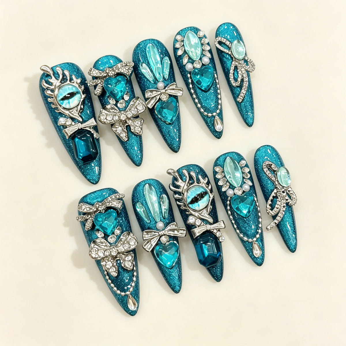 Azure Charm | Long Stiletto Press‑on Nails