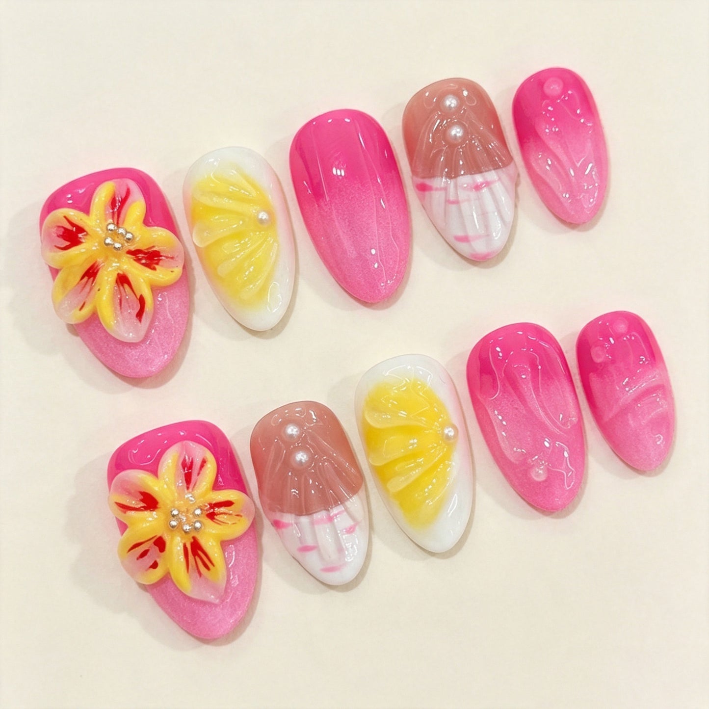 Beach Bloom | Short Almond Press‑on Nails