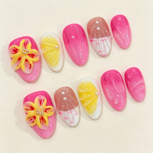 Beach Bloom | Short Almond Press‑on Nails