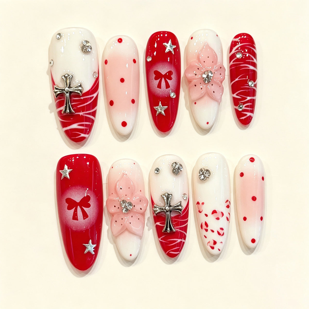 Red Halo | Long Oval Press‑on Nails