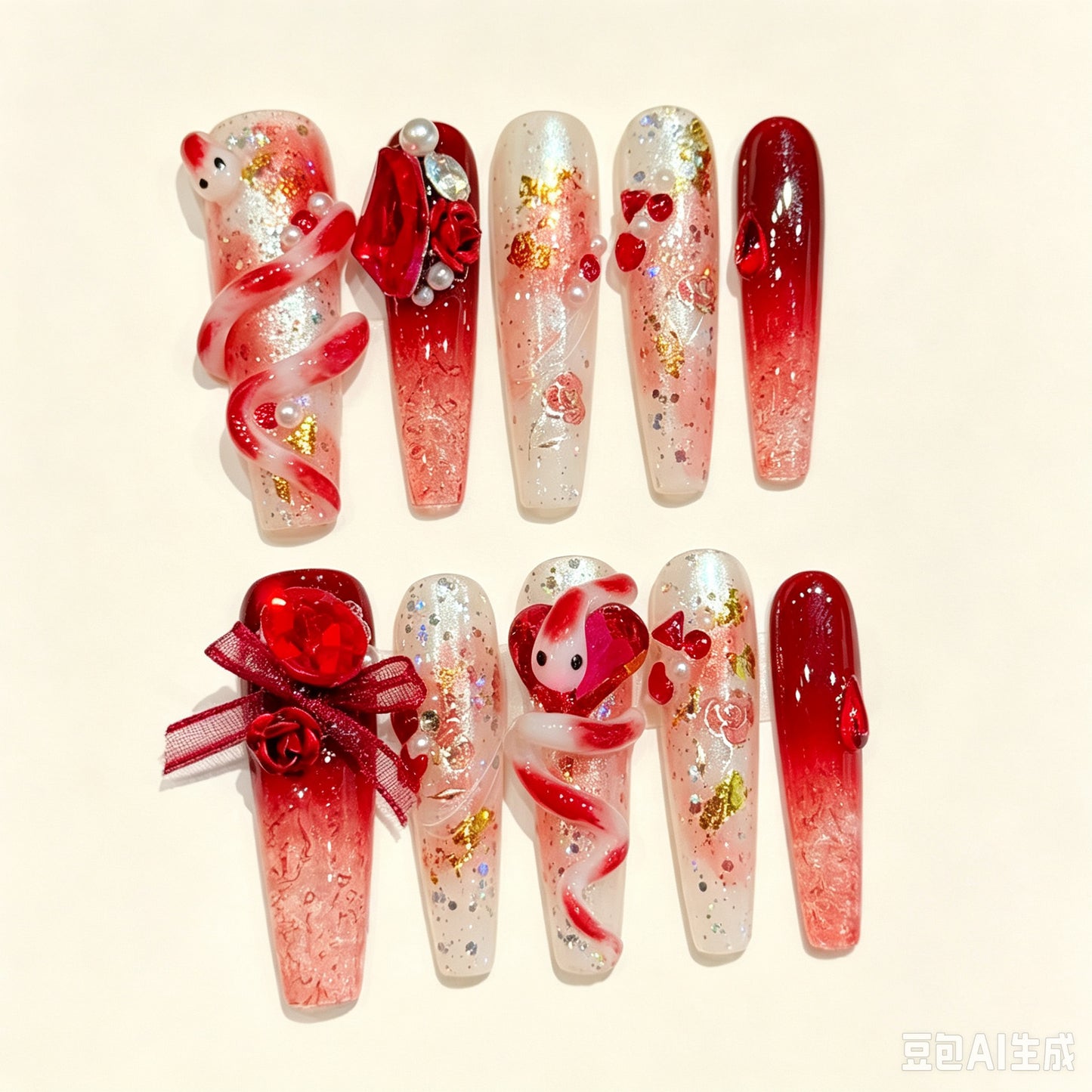 Scarlet Seren | Extra Long Coffin Press‑on Nails