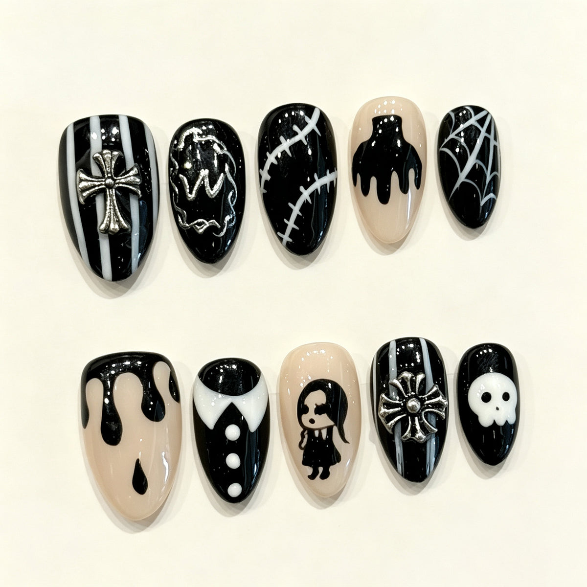 Dark Doll | Short Almond Press‑on Nails