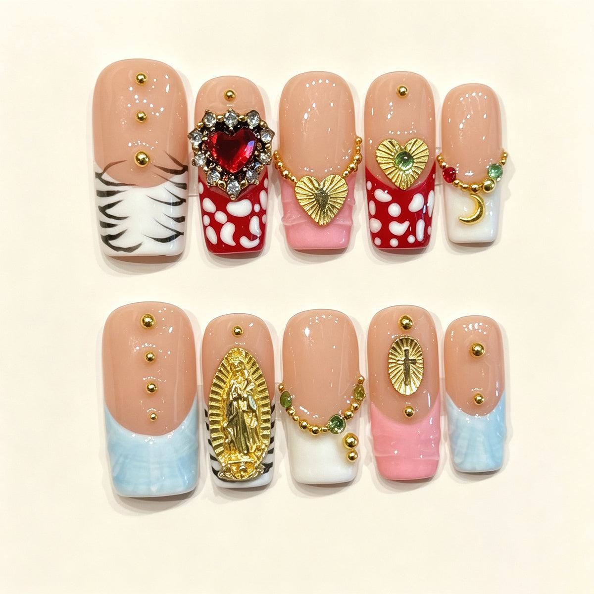 Gilded Retro | Long Square Press‑on Nails