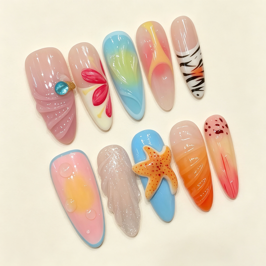 Coral Coast | Long Almond Press‑on Nails