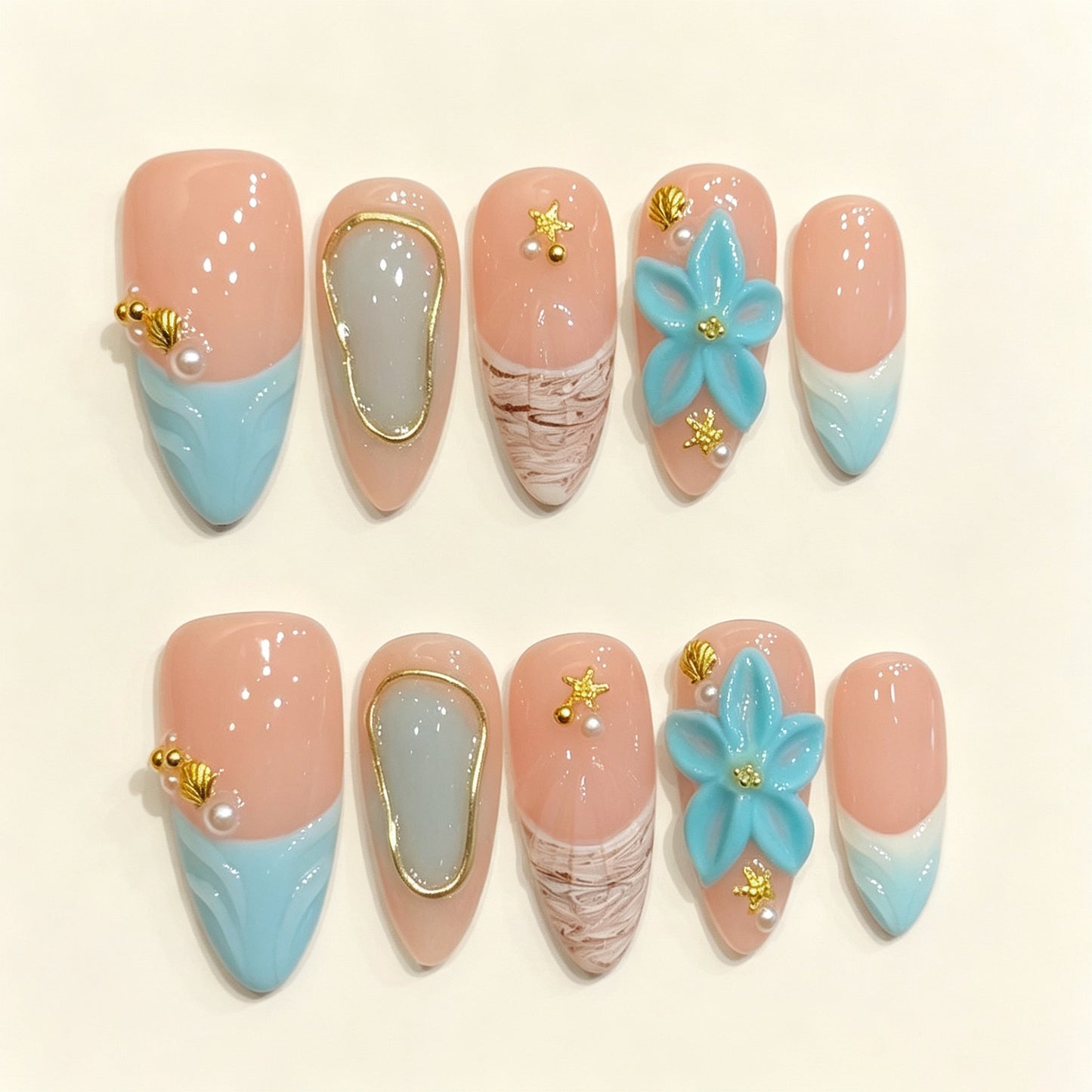 Aqua Ballad | Medium Almond Press‑on Nails