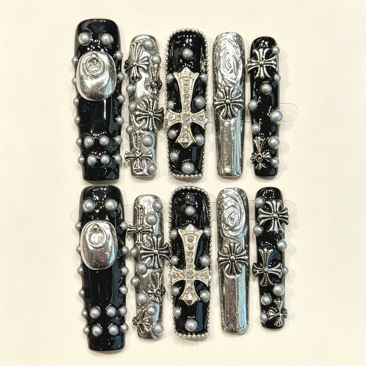 Silver Thorn | Long Coffin Press‑on Nails