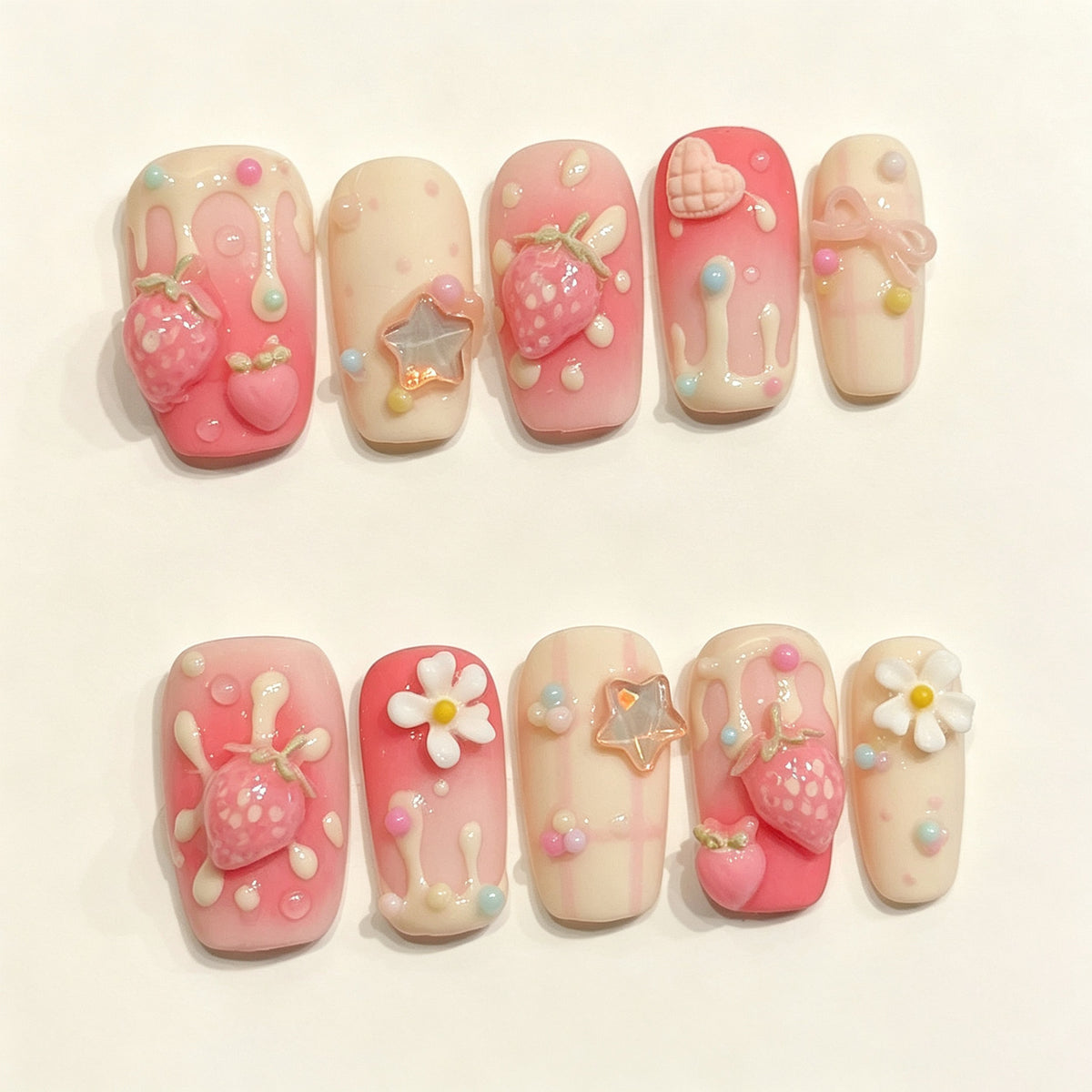 Strawberry Glow | Medium Square Press‑on Nails