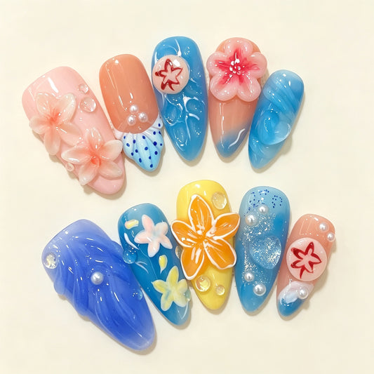 Ocean Petal | Medium Almond Press‑on Nails