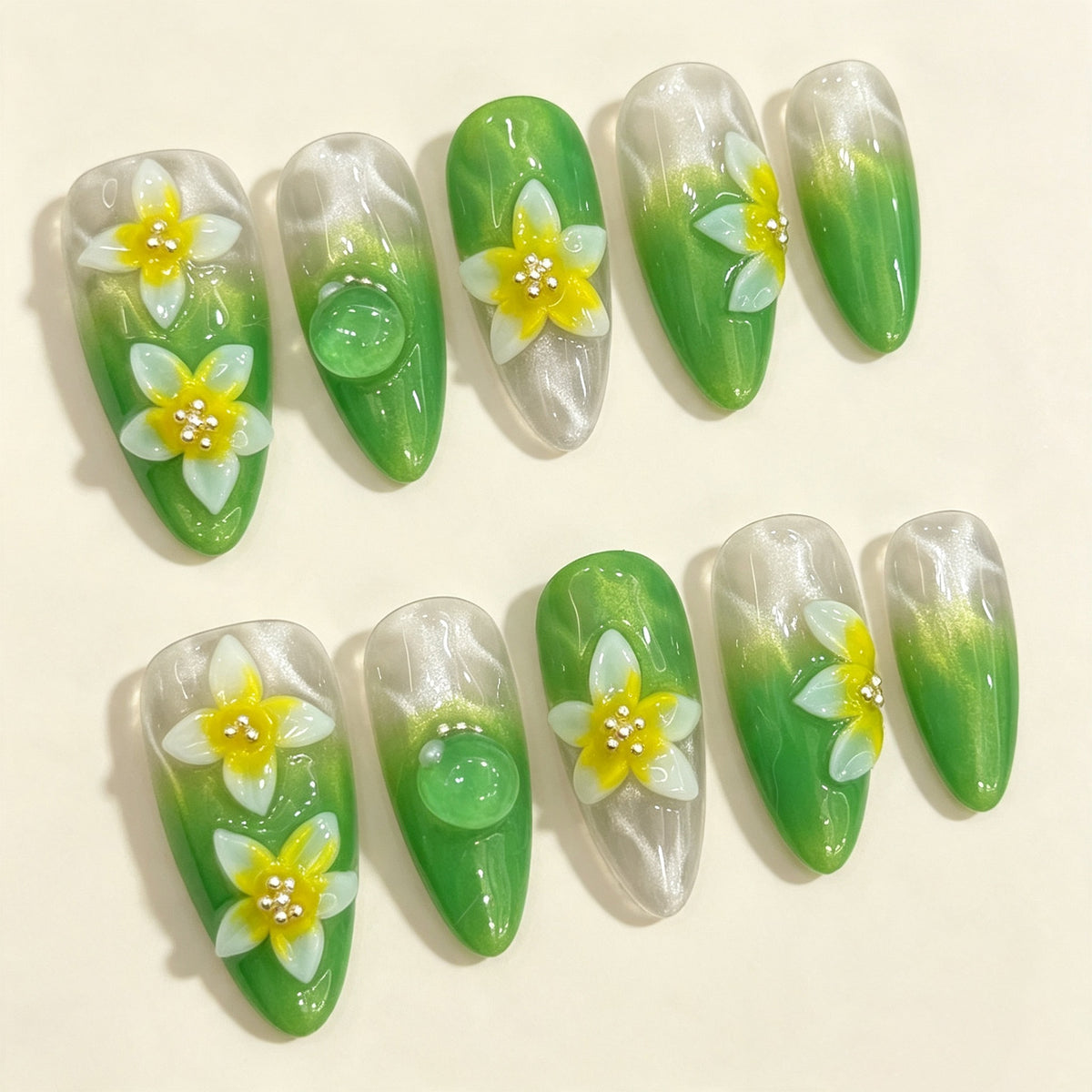 Emerald Helio | Medium Almond Press‑on Nails