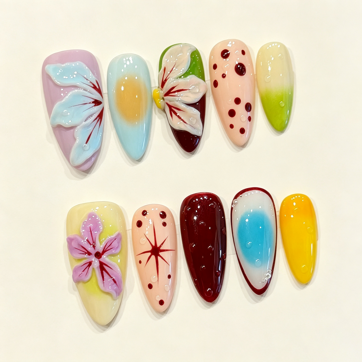 Flora Splash | Medium Almond Press‑on Nails