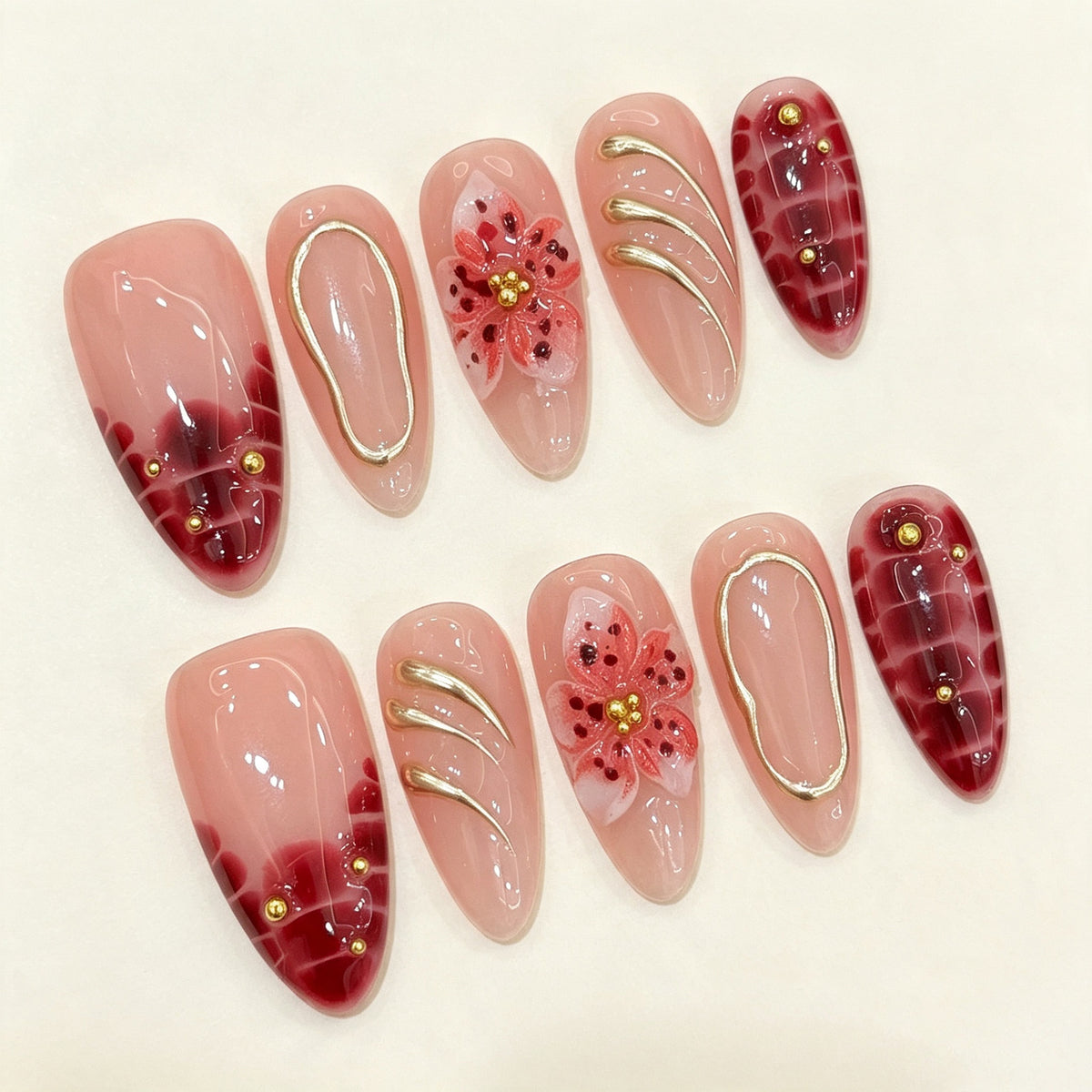 Ruby Ember | Medium Almond Press‑on Nails