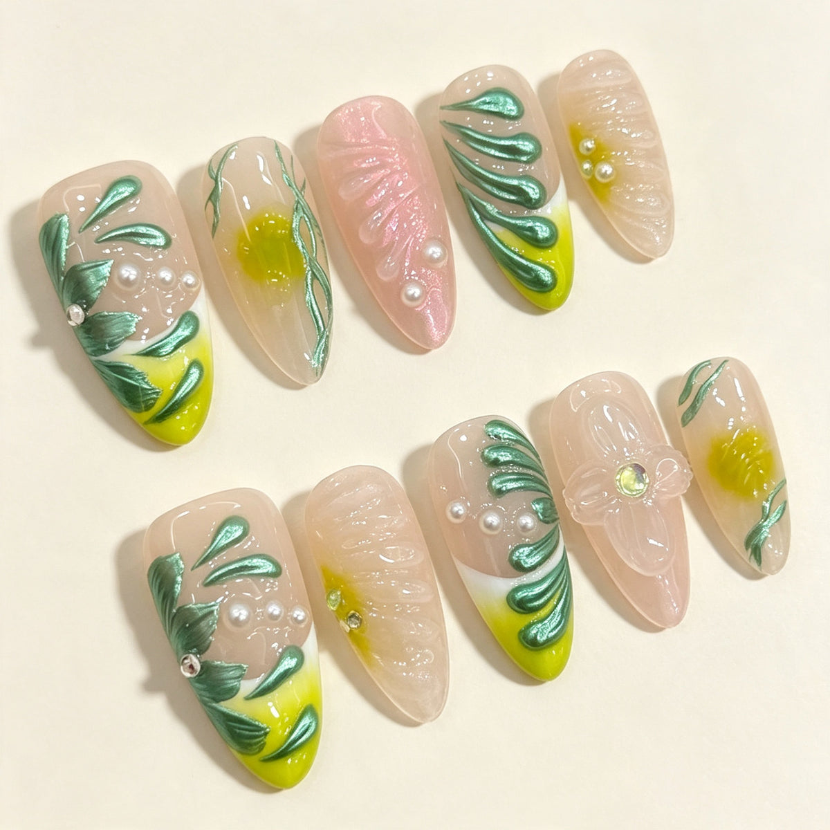 Sage Aether | Medium Almond Press‑on Nails
