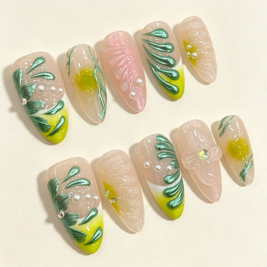 Sage Aether | Medium Almond Press‑on Nails